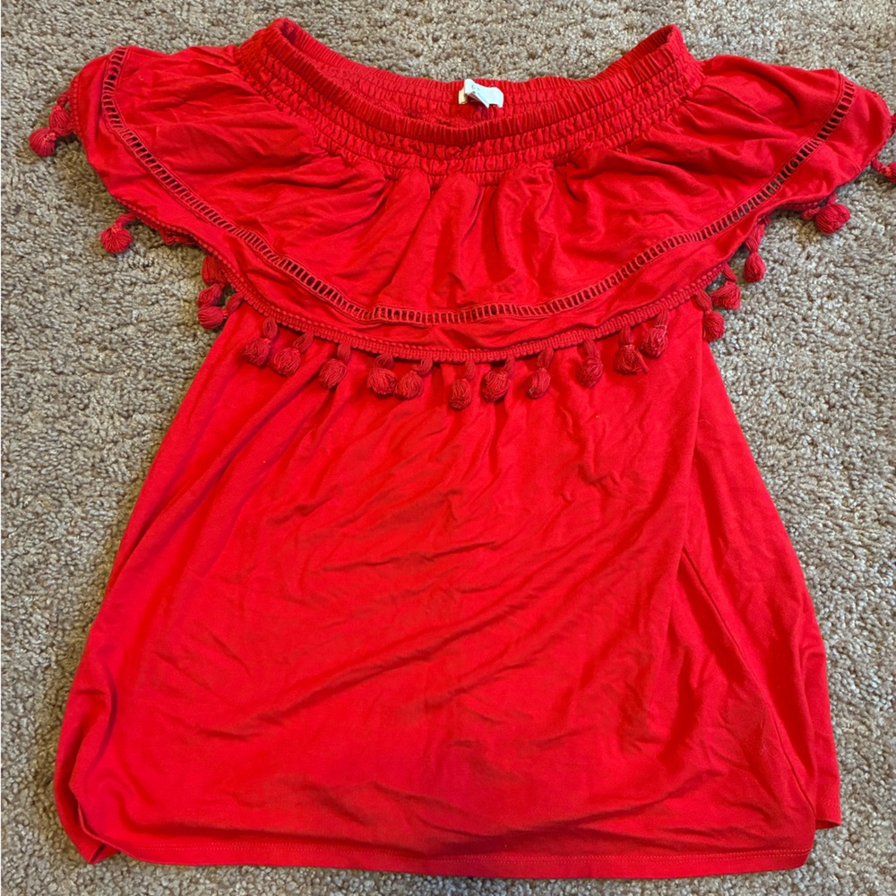 C Red Women's Top with Tassel Details